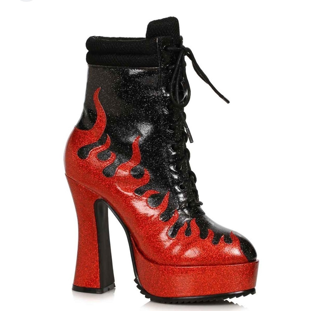 High Heel Platform Glitter Flames Lace Up Ankle Boots size 6